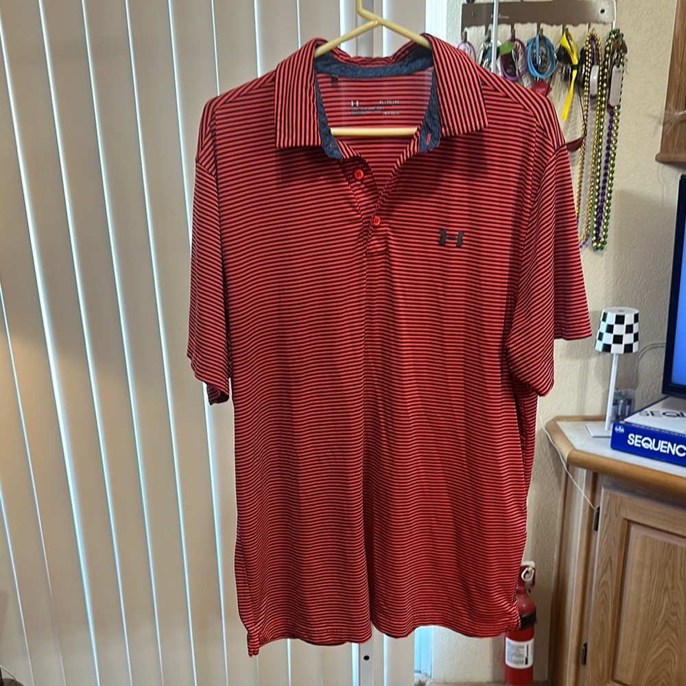 Under Armour Men's Red Striped Polo Shirt